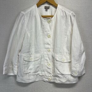 J. Jill Jacket Blazer Plus Women's Med White 100% Linen Button Up Career Capsule